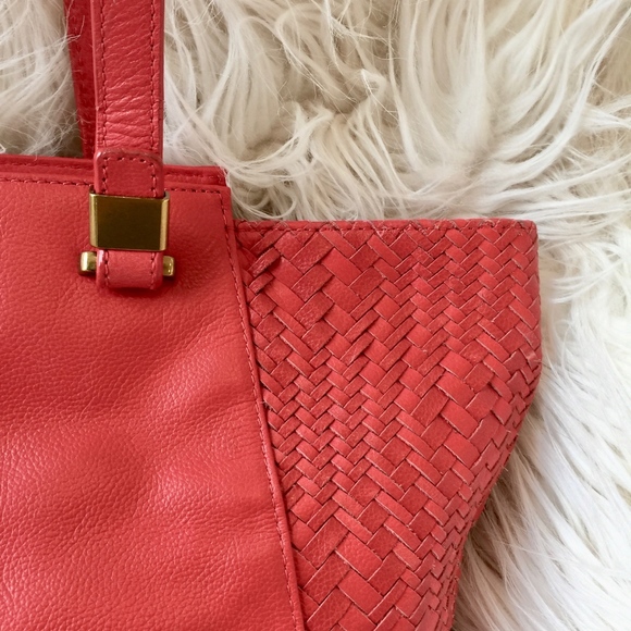 Elliott Lucca Large Red Leather Tote w/Woven Sides - Picture 3 of 9